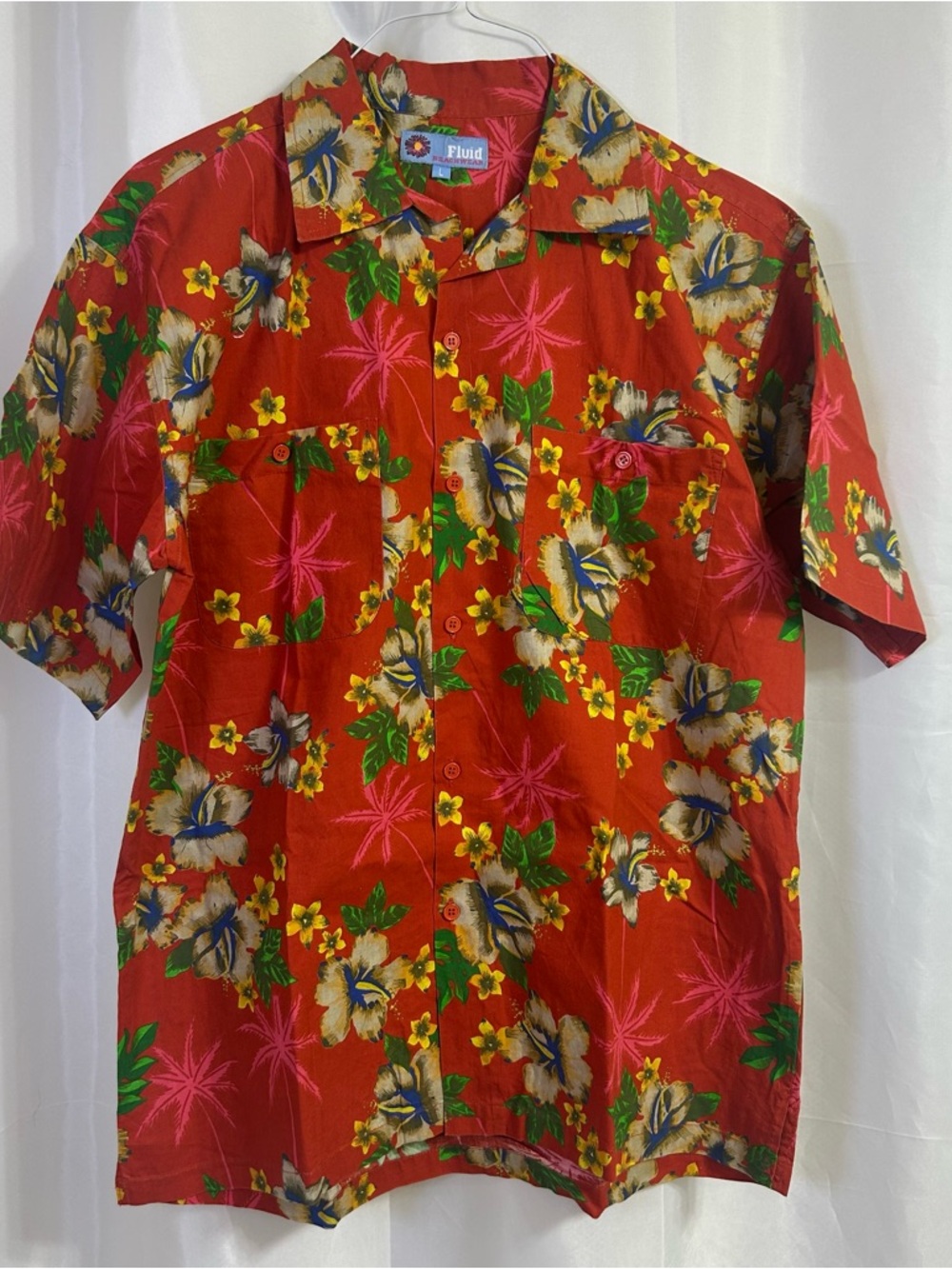 Vintage Fluid Red Hibiscus Hawaiian Shirt 🌺 Tropical Aloha Camp Collar Men’s L